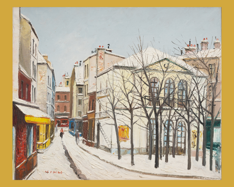 Tableau d'une rue de Montmartre eneigée