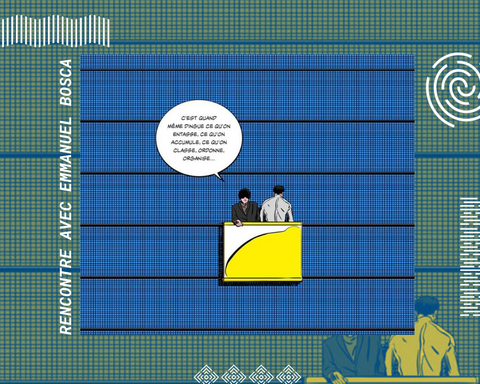 Détail d'une case de bande dessinée dialogue entre deux archivistes